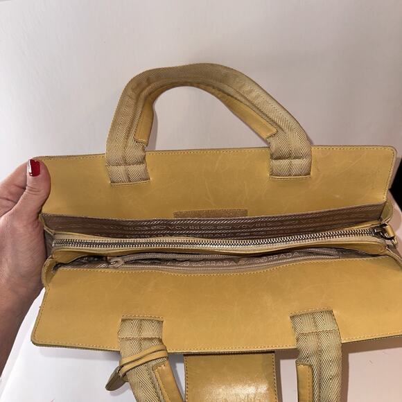 Prada Hand Bag Beige Yellow Canvas Leather Tote Authentic Vintage - Picture 15 of 15